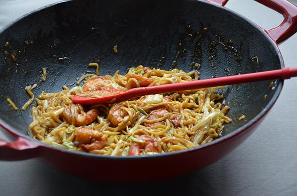 Gebakken noedels met scampi’s