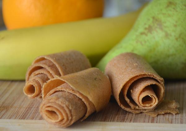 Fruitleer van banaan, sinaasappel en peer